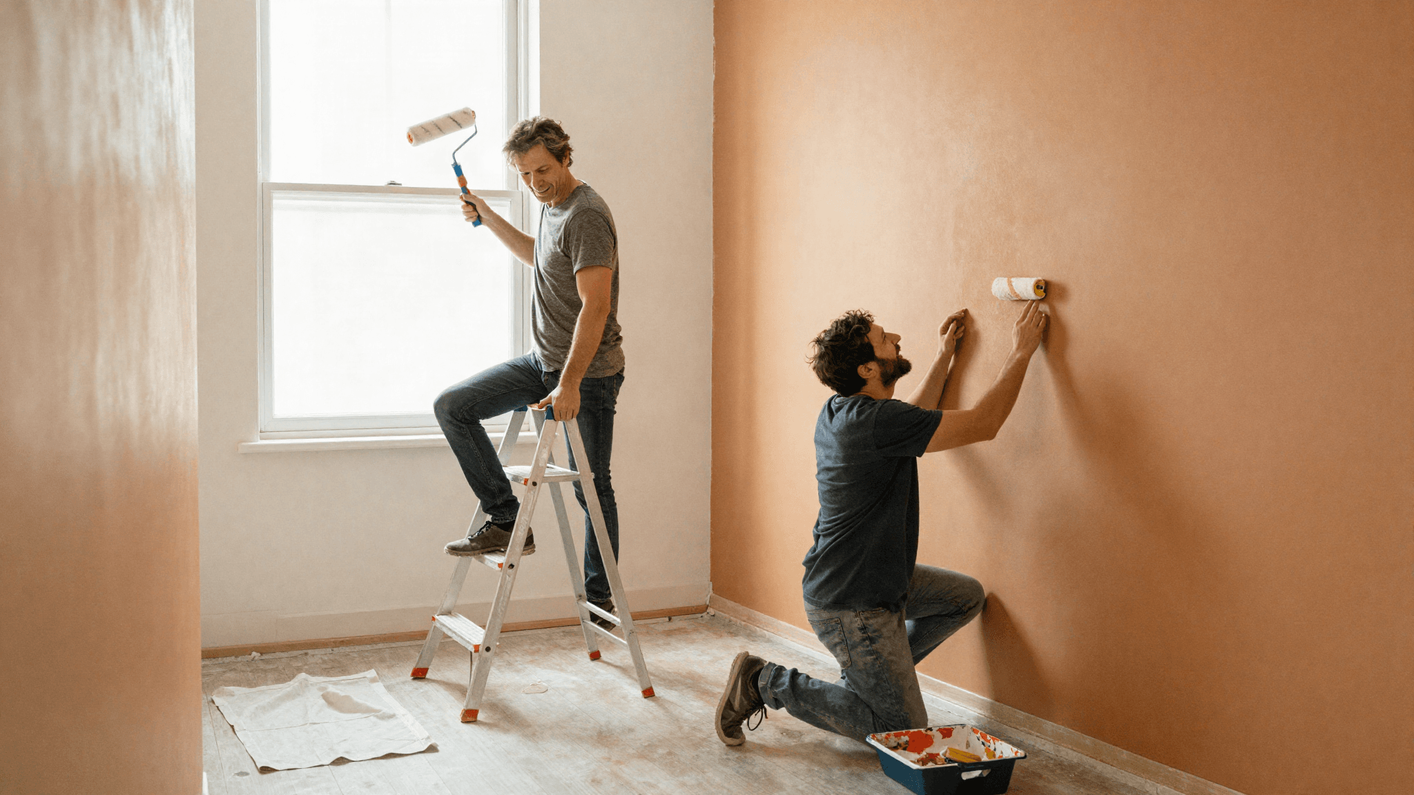 A couple painting a room together at the weekend
