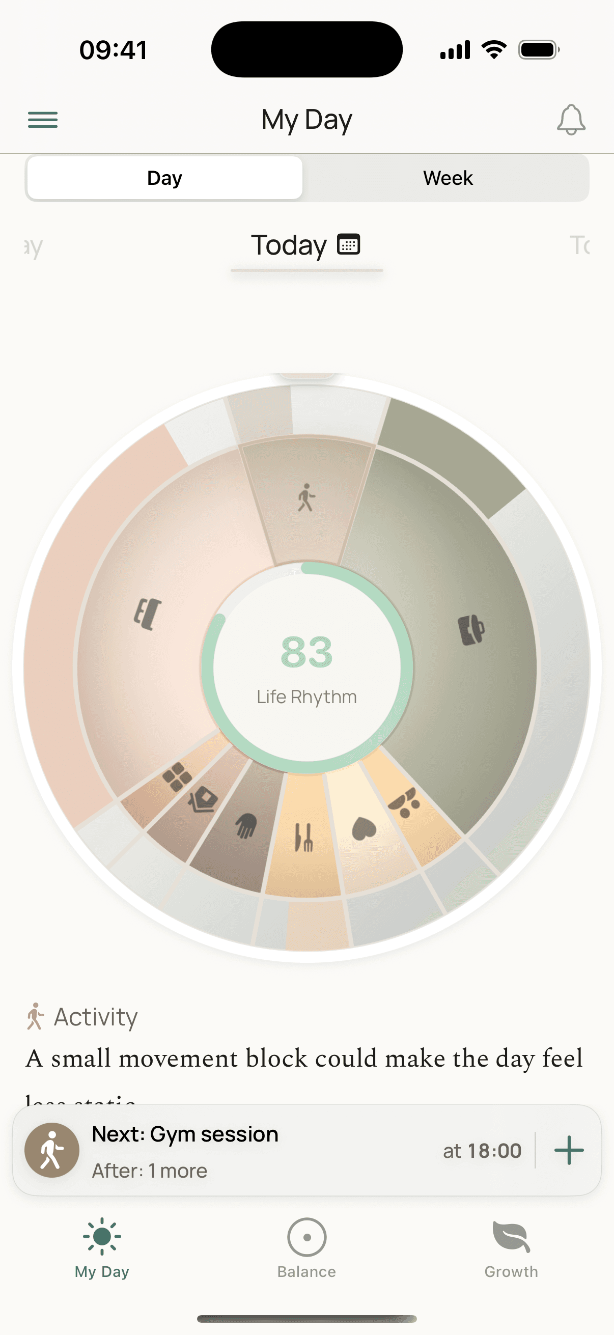 My Day in light mode with the Earthy Tones wheel palette applied
