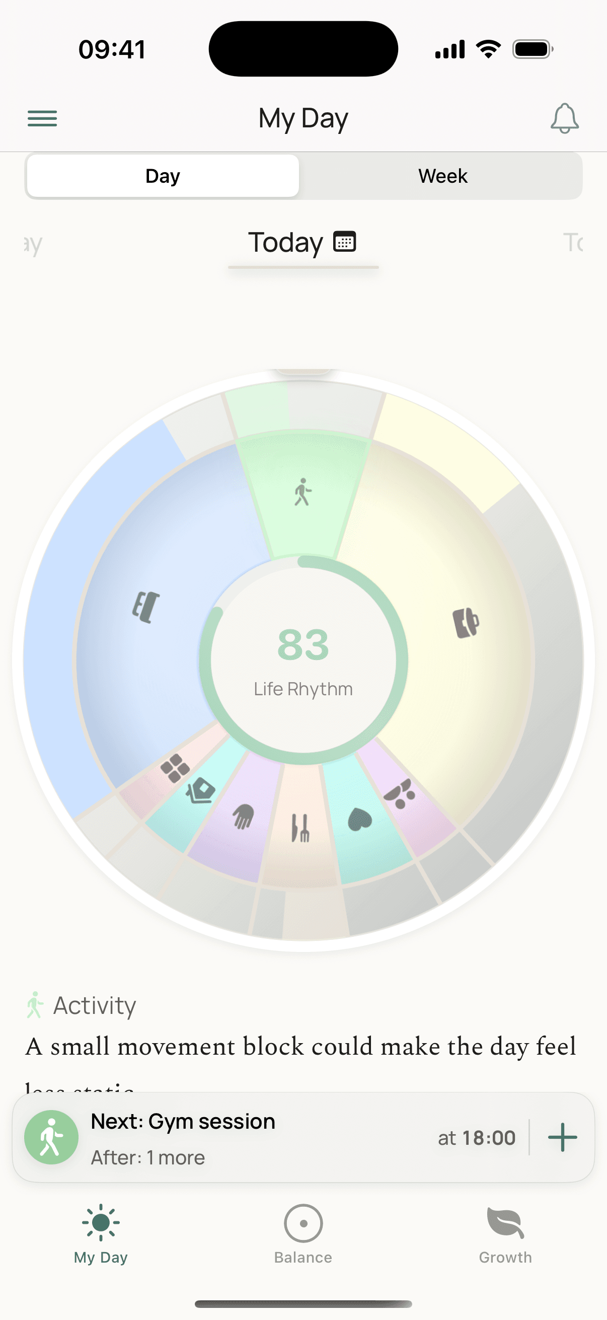 My Day in light mode with the Soft Rainbow wheel palette applied